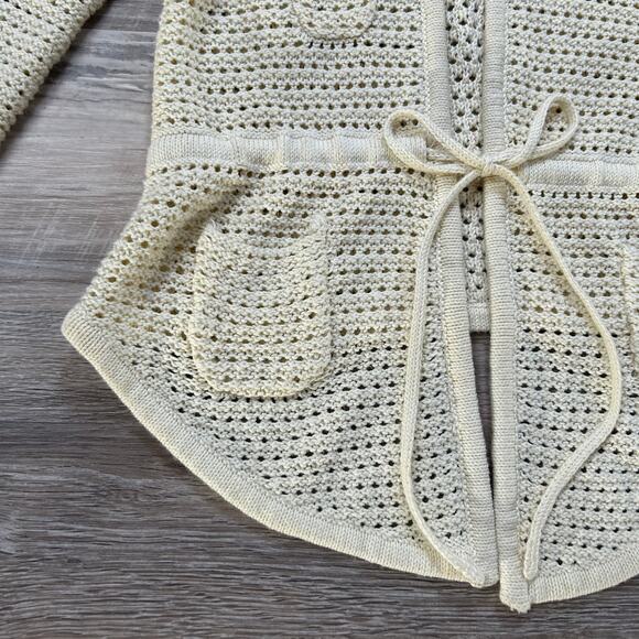 Free People Cream Crochet Knit Hoodie Cardigan Boho Cottagecore XS - Picture 5 of 10